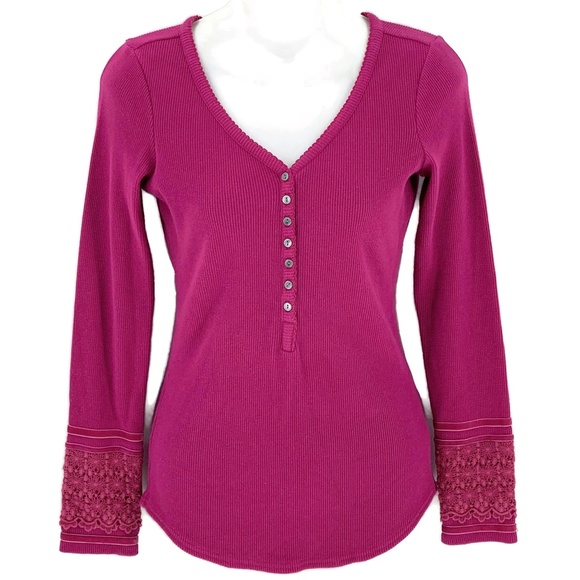 Sundance Tops - SUNDANCE Magenta Pink Thermal Lace Cuff Top Size S